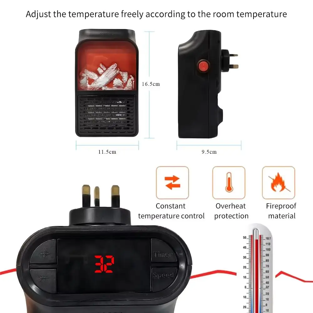 400W Portable Electric Space Heater with Remote Control Quiet Safe Room Heater for Bedroom Personal Mini Heater