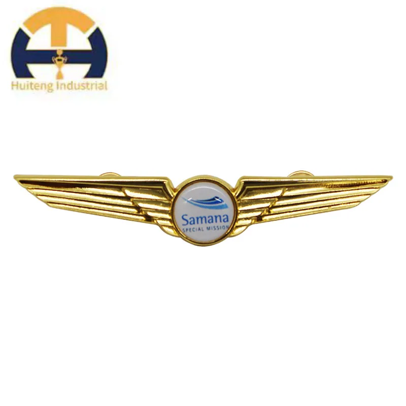 New Design Custom Logo Metal Pin 3D Engraved Custom Design Aviation Souvenir Wings Metal Pin Badge
