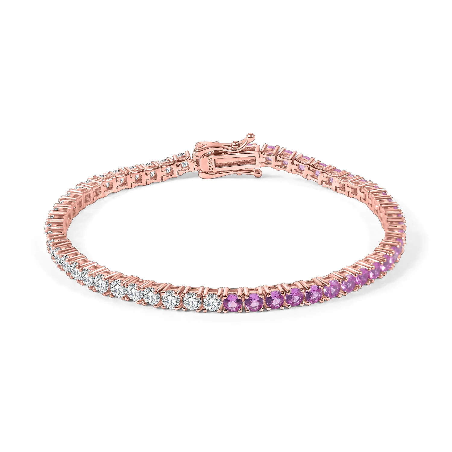 Fine Jewelry Manufacturer Rose Gold Plated 925 Sterling Silver 3mm Chain VVS Moissanite Pink Sapphire Tennis Bracelet