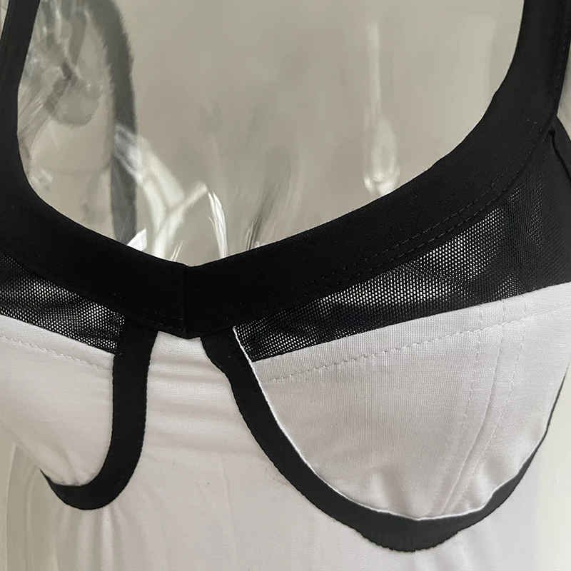 6360 Sexy White and Black Contrast Color Maxi Dress Fashion Sleeveless Sheath Party Dress Woman 2021 Robe Soiree