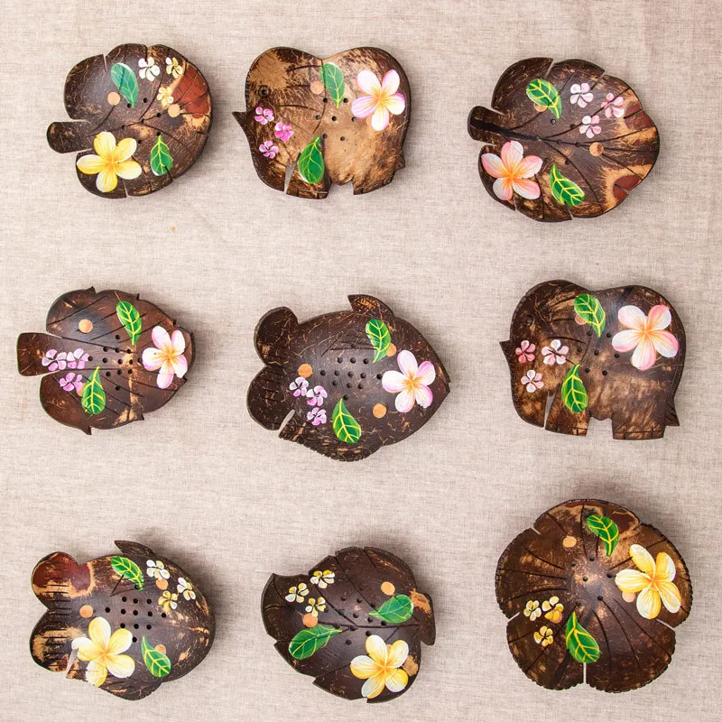 Creative Soap Dish Coconut Shell Flower Pattern, Handmade Lovely Leaf Cartoon Shapes Soap Dispenser Holder