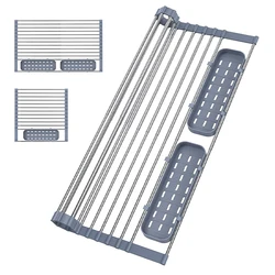 new arrival stainless steel over the sink adjustable expandable roll up dish drying rack