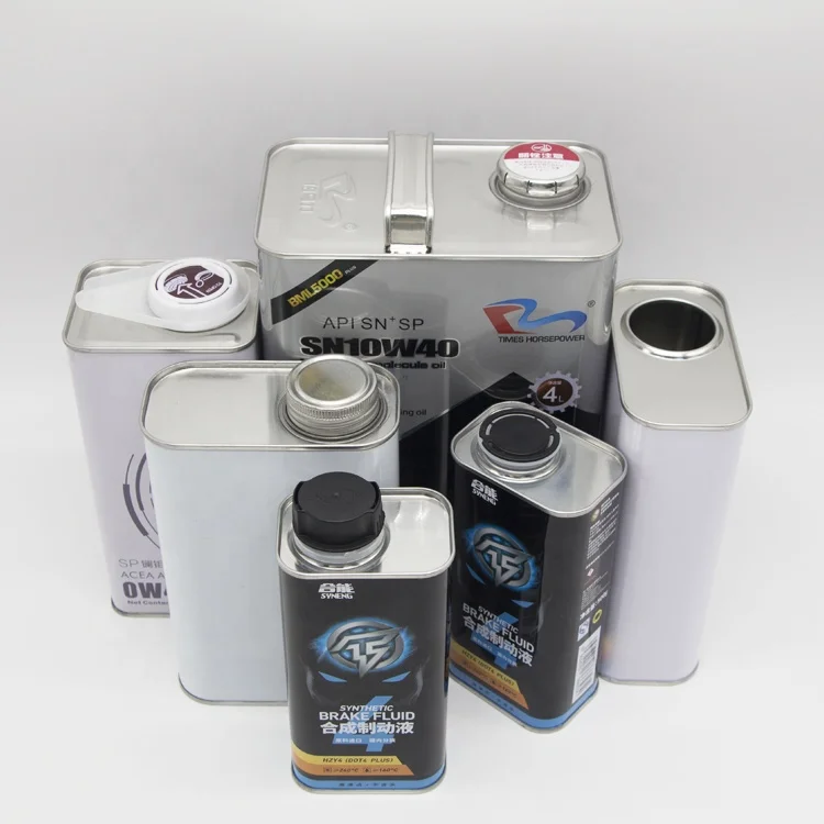 Custom 4 liter f-style tin can with metal lid empty engine oil tin can for chemicals lubricant