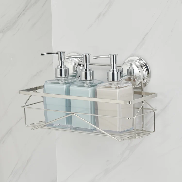 Stainless Steel Bathroom Storage Basket Bath Wall Shelf Gel Holder Suction Cup Shower Caddy
