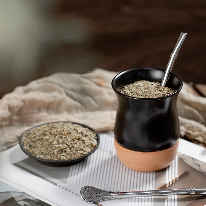 260ml Ceramic and wooden Yerba Mate Gourd Cup