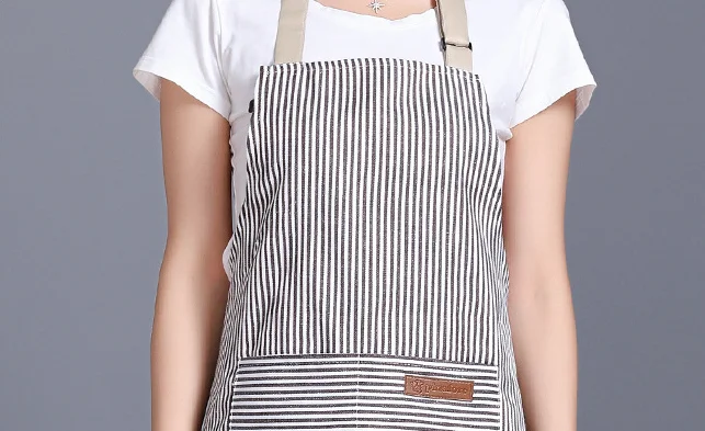 Custom Soft Stripe Arpenter Cheap Washed Cotton Linen Kitchen Apron For Women Chef Apron