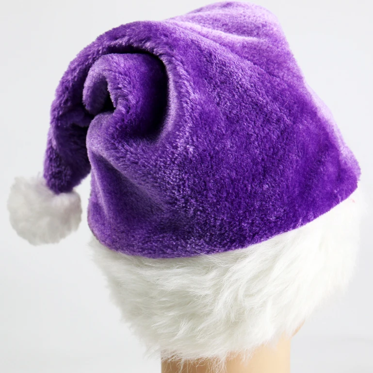 Высококачественная Роскошная фиолетовая плюшевая шапка Санты на заказ, Рождественское украшение для рождественской вечеринки