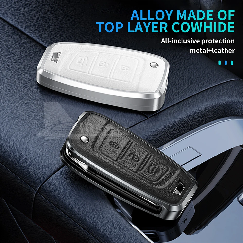 Superior Quality Leather Metal Key Fob Cover Hyundai Tucson Creta IX25 I10 I20 I30 Aluminum Alloy Car Key Case Protective Car