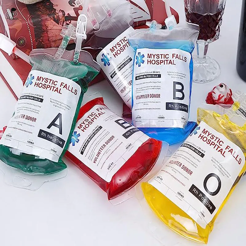 Helen Hot sale Blood Bag for Drinks Pouches Mug Empty Vampire Iv energy Diary jello shot syringe Halloween Containers Bags