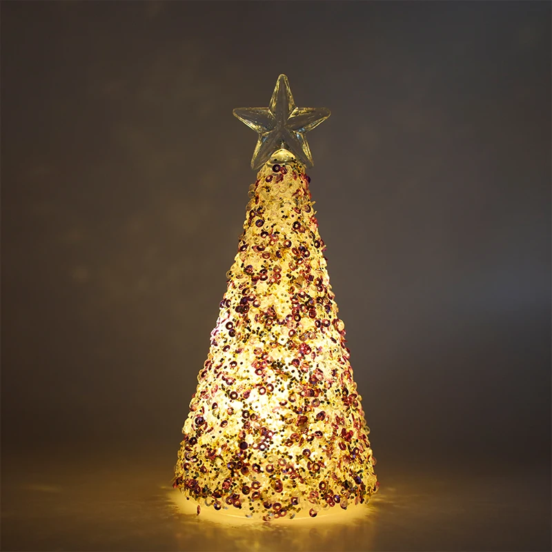 Newest style beautiful handmade 8*15 cm glass tree crafts home decorations christmas tree with led light
