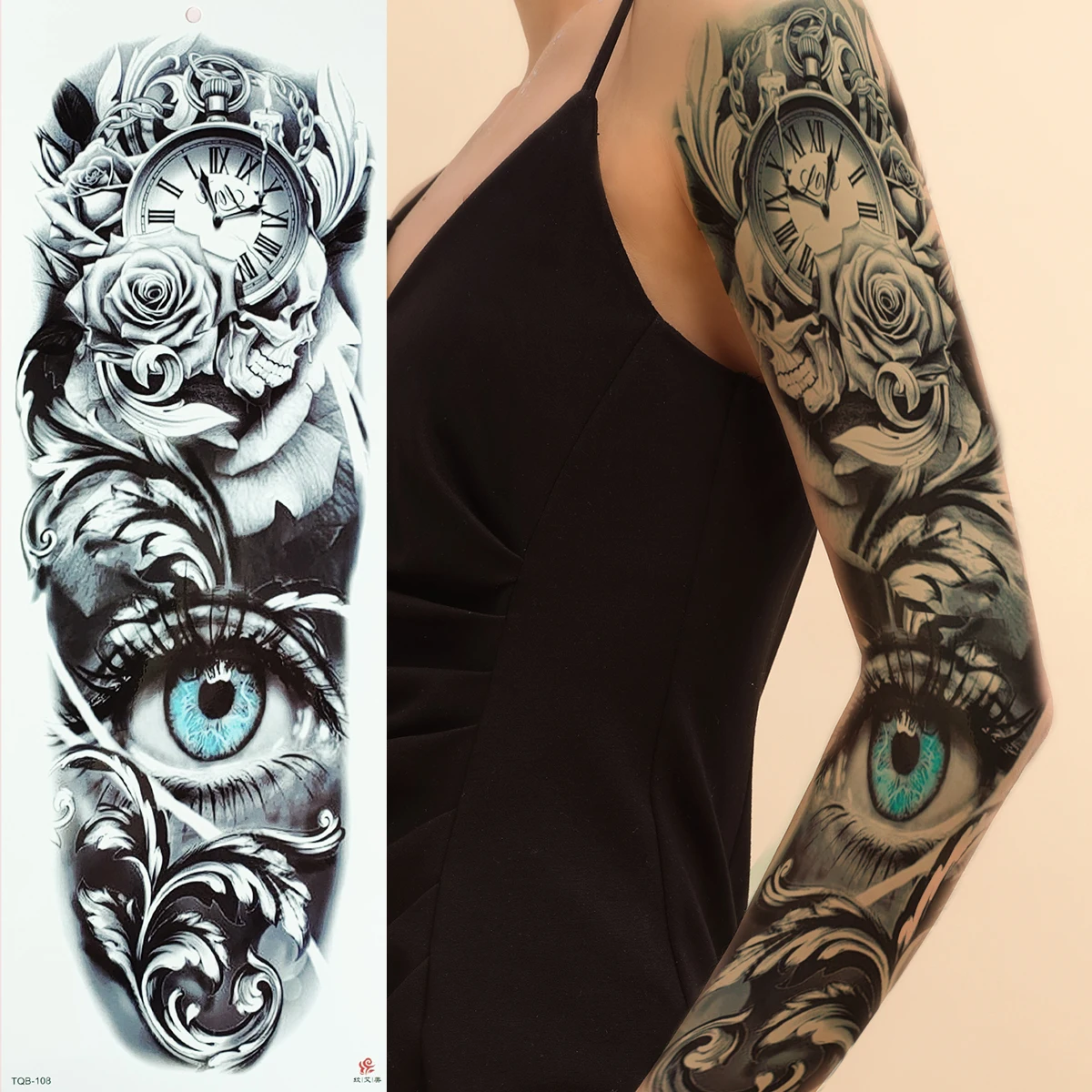 OEM Factory Tattoo Stickers Cool Design Women Men Full Arm Skull temporary tattoo paper Water Transfer Printing Body Art