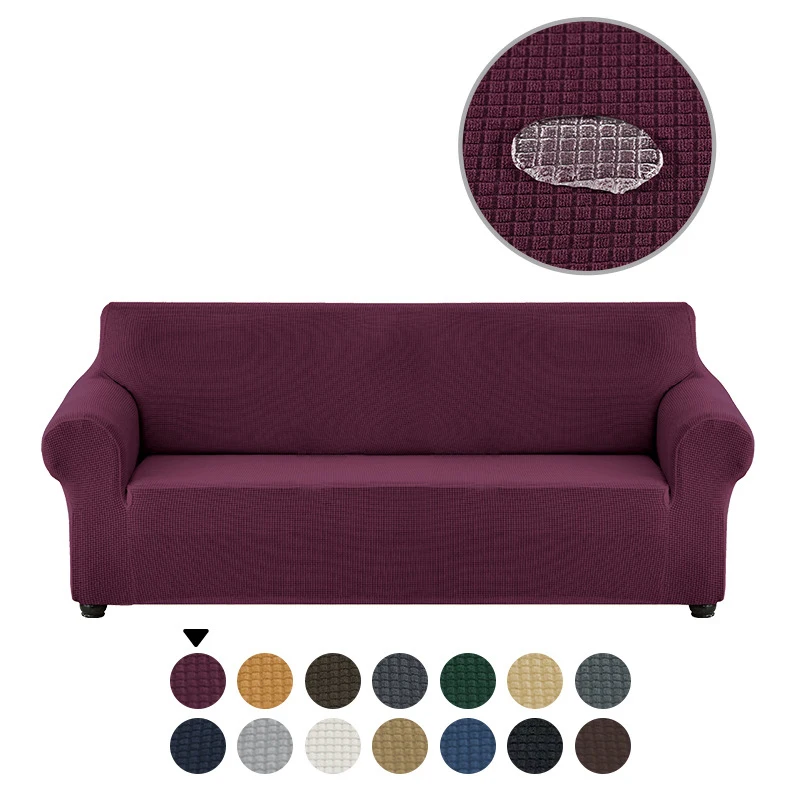 Solid Color Thick Jacquard Stretch Fabric Fitted Waterproof Sofa Covers for Living Room