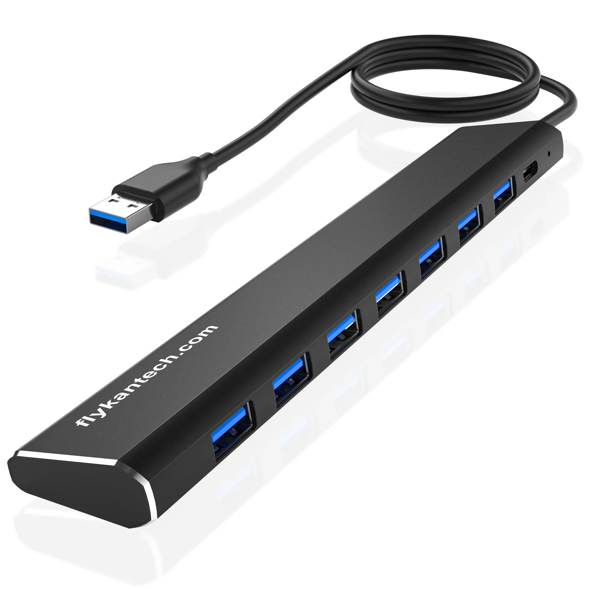 flykantech UF317-A  USB3.0 Type-A 7-Port Hub - Metal USB3 2 Gen 1 Data Transfer 7-Port Compact USB 3.0 Hub with Built-in Cable