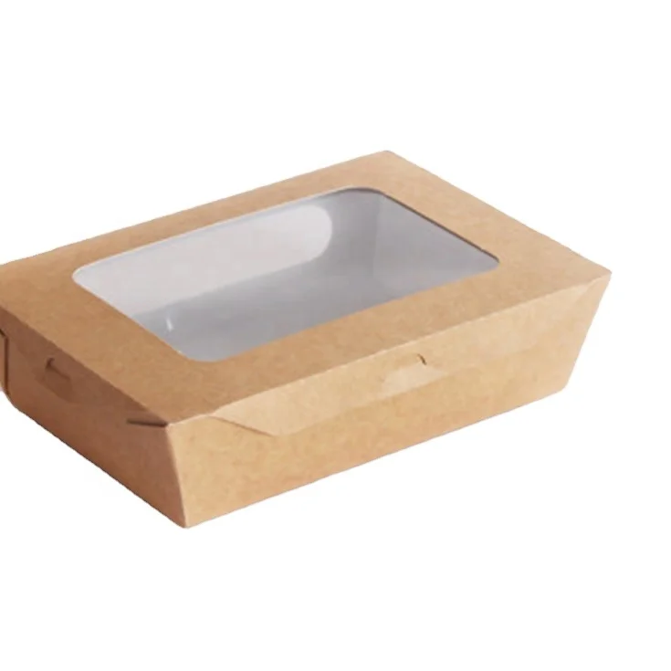 Disposable eco-friendly custom printed paper box packaging kraft takeawy paper container with clear window