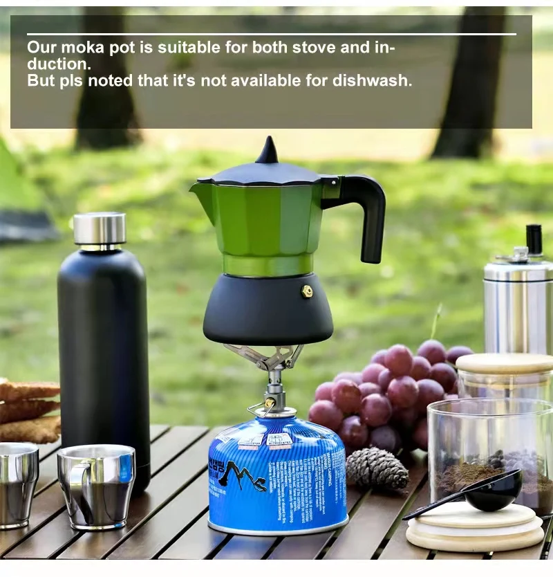 New Arrival Customized Outdoor Camping Portable Italian Coffee Makers 4cup 200ml Stovetop Induction Espresso Aluminum Moka Pots