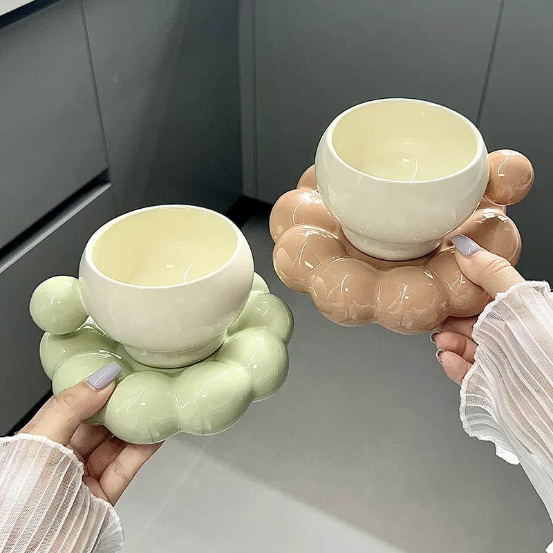 Lelyi Ins Cute and Creative Cloud Ceramic Coffee Cup and Saucer Light Luxury Home Cream Water Mug
