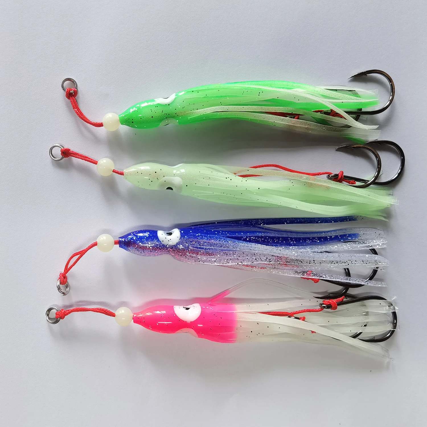 New arrival 120mm soft Fishing trolling Rubber Luminous Octopus Skirt sea fishing Glow Squid Skirt Lure with double hooks