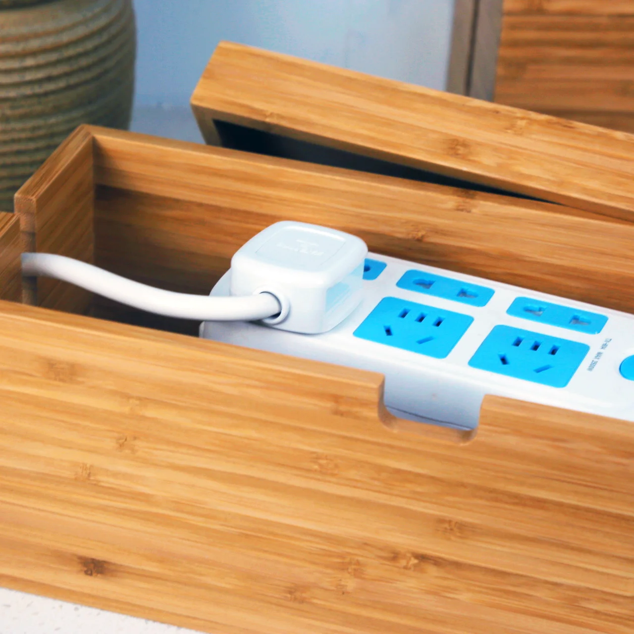 
Chargers Power Strips and Charging Cable Storage bamboo Box with Lid 