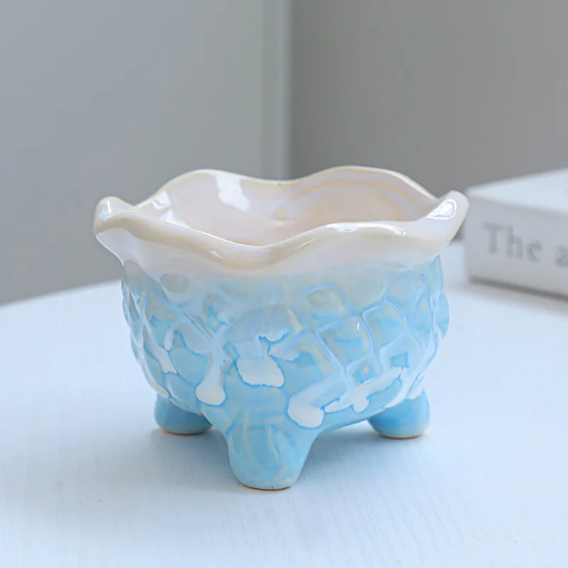 Blue And White Flower Porcelain Modern Design Planter Ceramic Plant Korean Succulent Pot