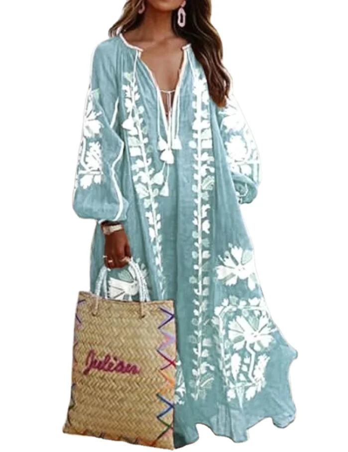 High Quality Feather Printed DIY Straps More Floral Casual Maxi Dresses Women