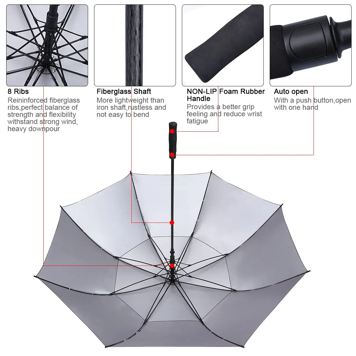 Free Sample wholesale 30 inch large windproof logo prints big luxury promotional branded custom golf umbrella with logo