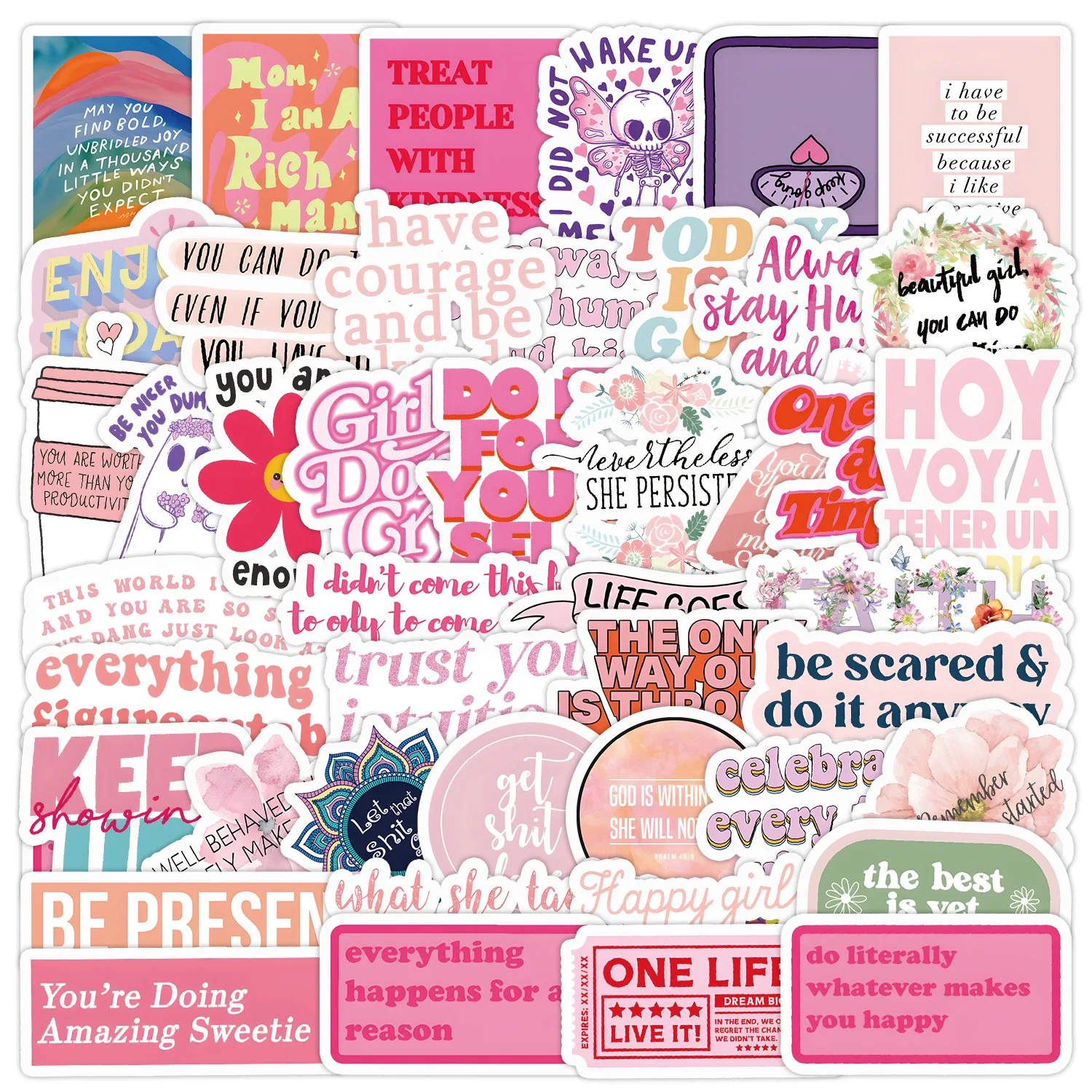 50PCS Preppy pink be kind inspirational phrase positive word stickers