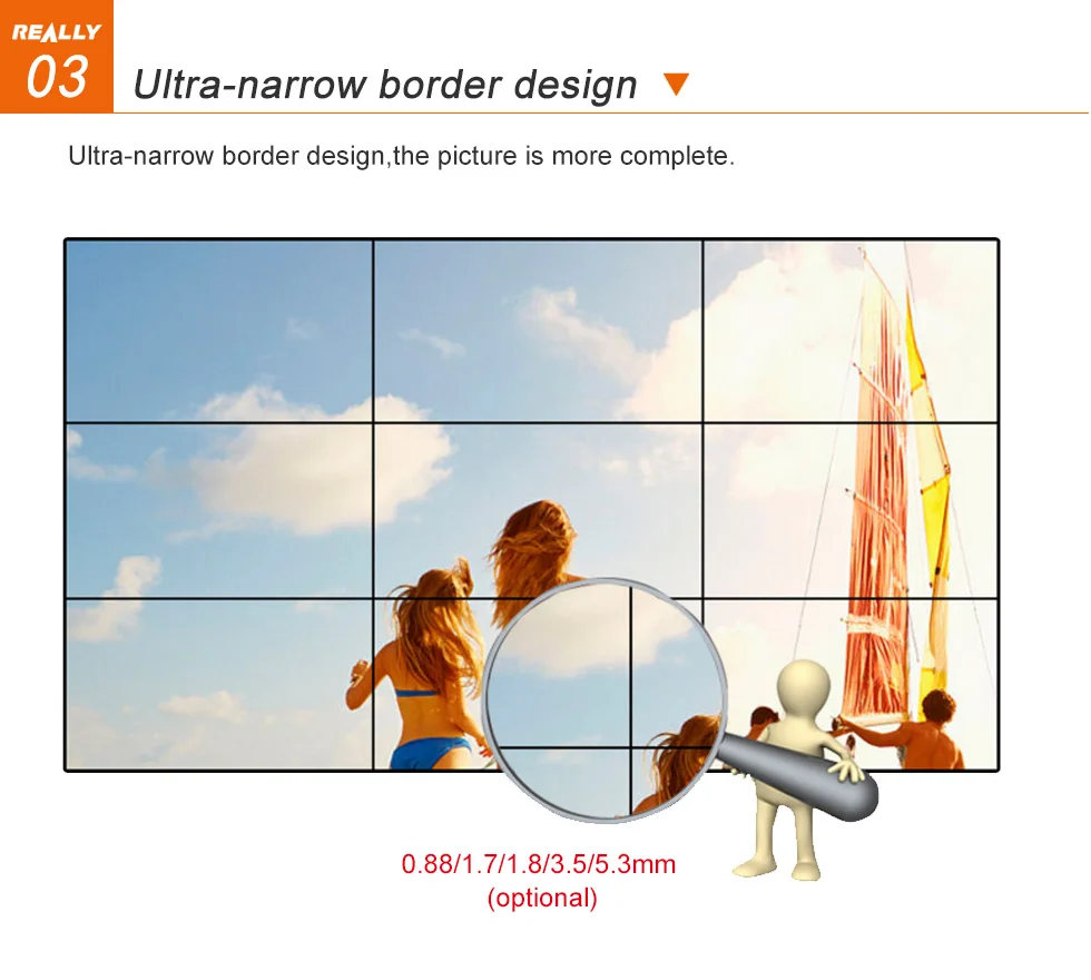 Really 65inch3.5mm narrow bezel 500 brightness seamless 5x5 lcd video wall video wall
