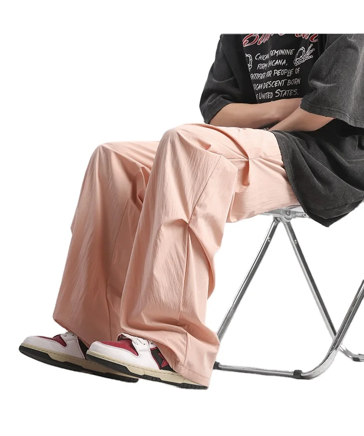 2024 summer new cool sag loose thin ice silk port wind straight pants
