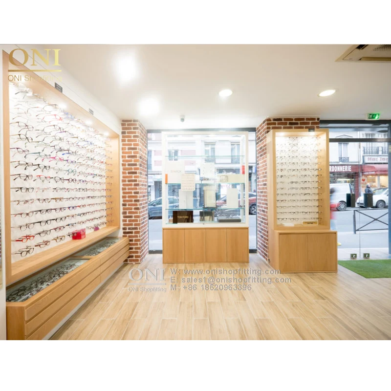 Wall Mounted Eyeglasses Display with Light Fashion Glass Display Case Optical Interior Design