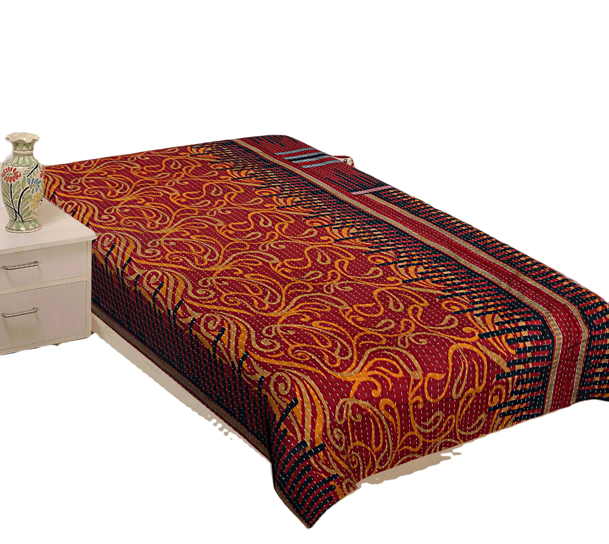 Оптовая продажа, индийское винтажное одеяло Kantha, двустороннее покрывало ручной работы из хлопчатобумажной ткани, богемное одеяло, одеяло ручной работы