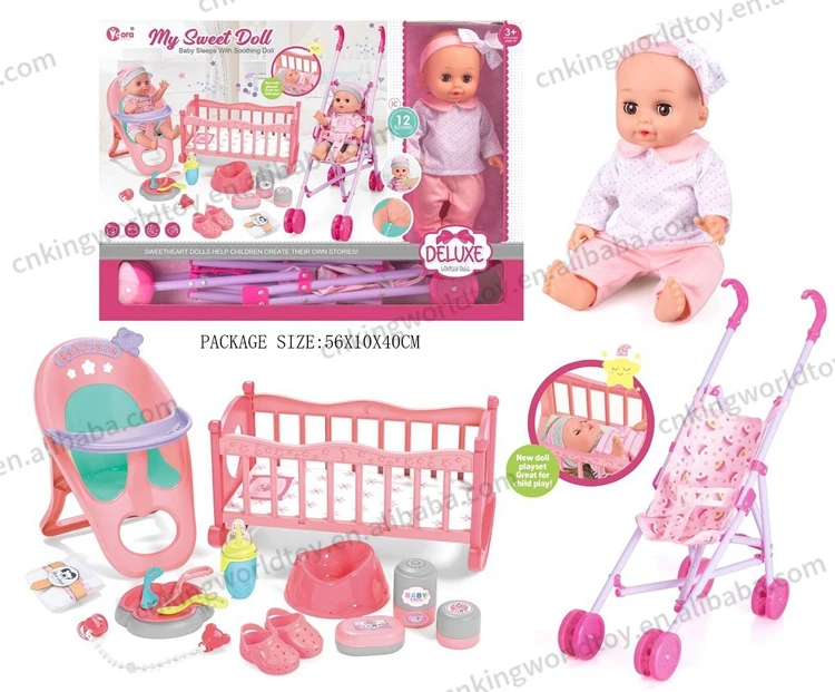 45cm KidsToy Baby doll Stroller Bed 3 in 1 Silicone Reborn Baby Dolls Toy with 12 Sounds