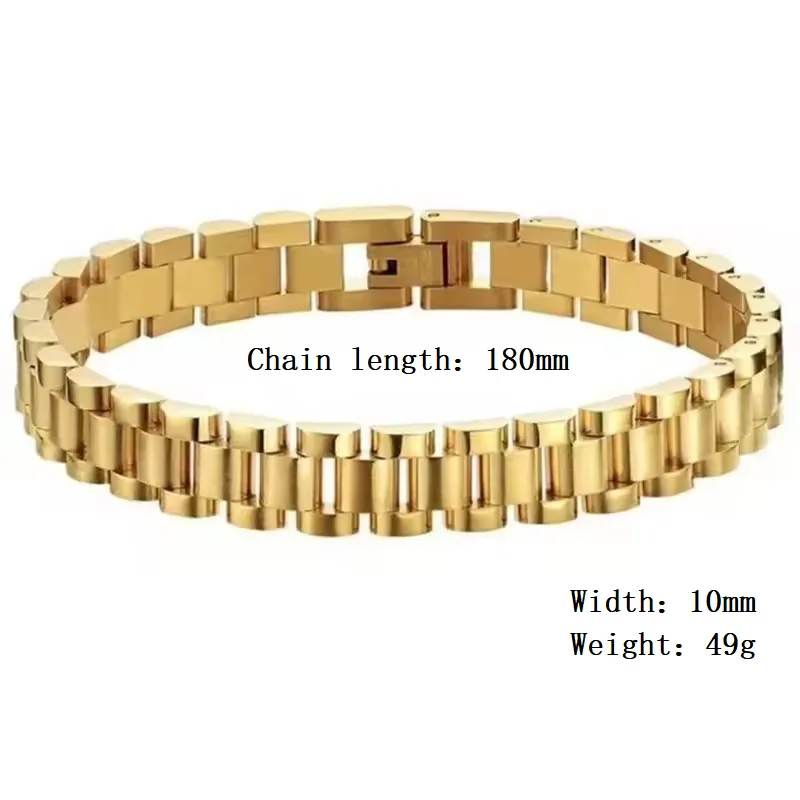 Customize Stainless Steel Watch Band Bracelet 18K Gold Chain Bracelets for Women Men Vintage Punk Jewelry