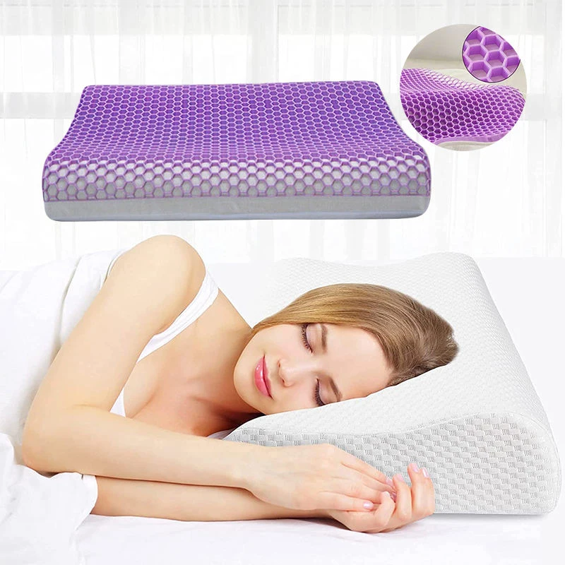 Wave shape Lavender Color TPE Pillow with Memory Foam Supportive Head Pillow for Neck Pain Relieve