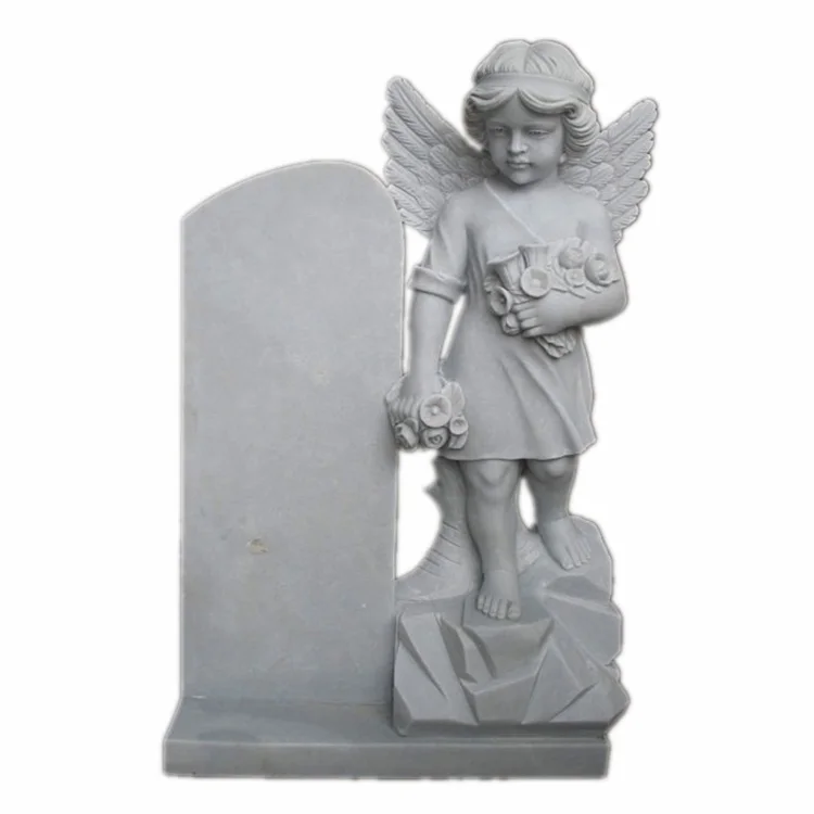 White Marble Stone Baby Angel Cherub Headstone