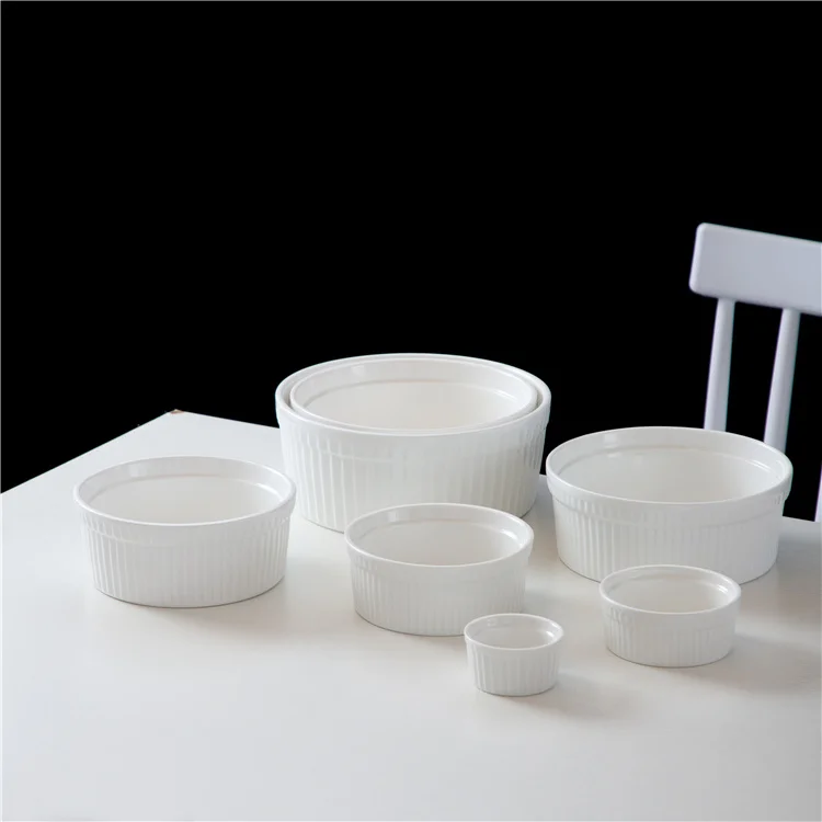 Wholesale cheap soup bowl creme brulee ice cream souffle white ceramic ramekin bowl for baking