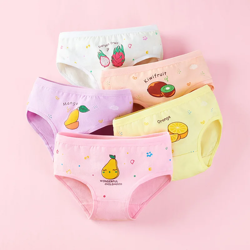 5pcs Children little girl briefs A-class all cotton cute cartoon kids trouser shorts printed  kids antibacterial soft panties