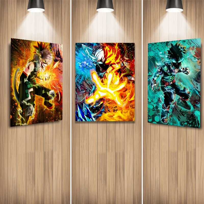 Newest Design Anime My Hero Academia 3D Lenticular Posters 3 Characters Changing Pictures Manga 3D Flip Poster Wall Decor