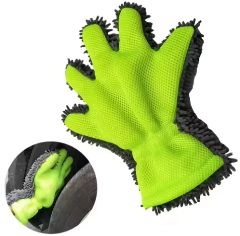 Green Universal Car Washing Gloves Chenille Five Fingers Car Wash Gloves Microfiber Finger Mitts Cloth Auto Car Cleaning Tools