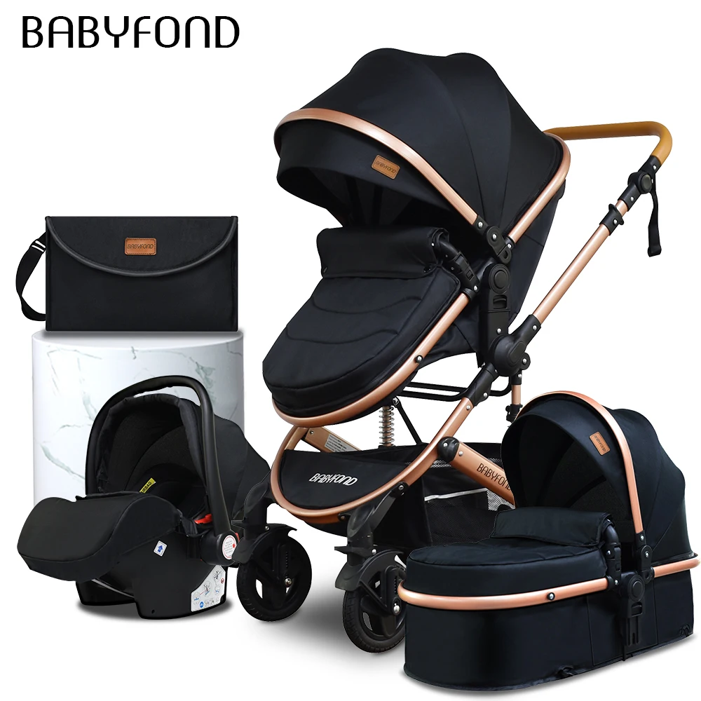 EU Ready Stock Babyfond 3 In 1 Baby Stroller With Car Seat 4 Folding Pram For Kids Ride On Travel