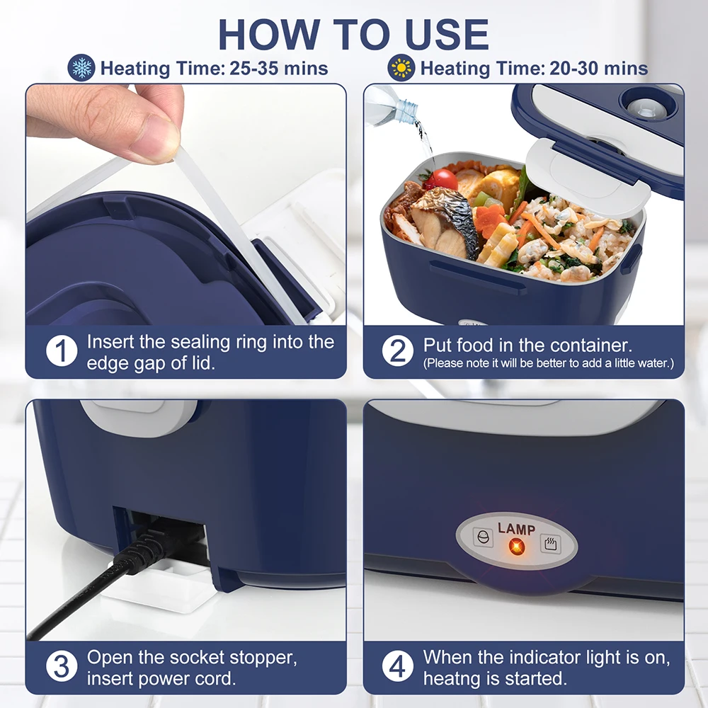 Electric Lunch Box Food Heater, Faster Heated Lunch Box, 1.5L Portable Food Warmer with Fork Spoon and Insulated Lunch Bag