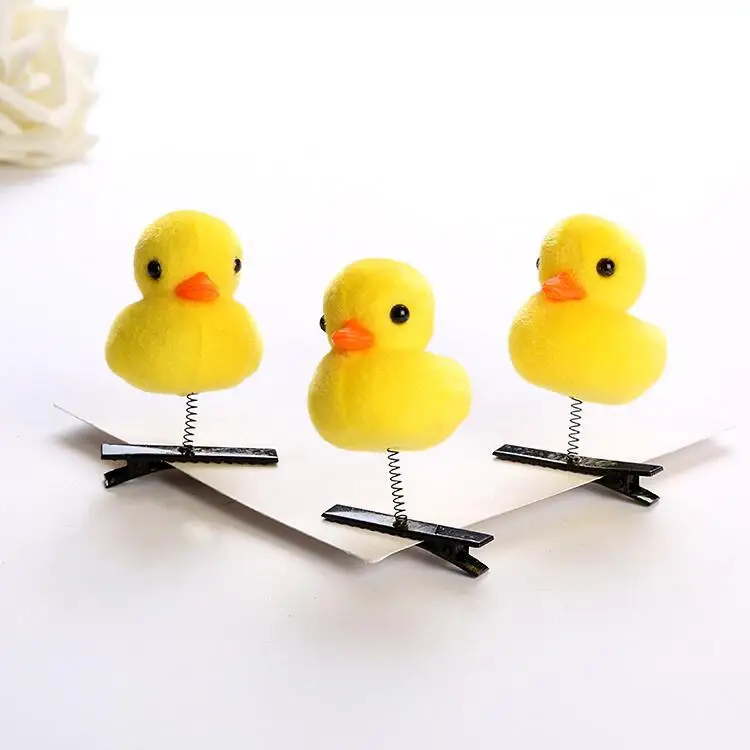 wholesale cute little yellow duck cartoon hairpin head baby duck hair clip with spring