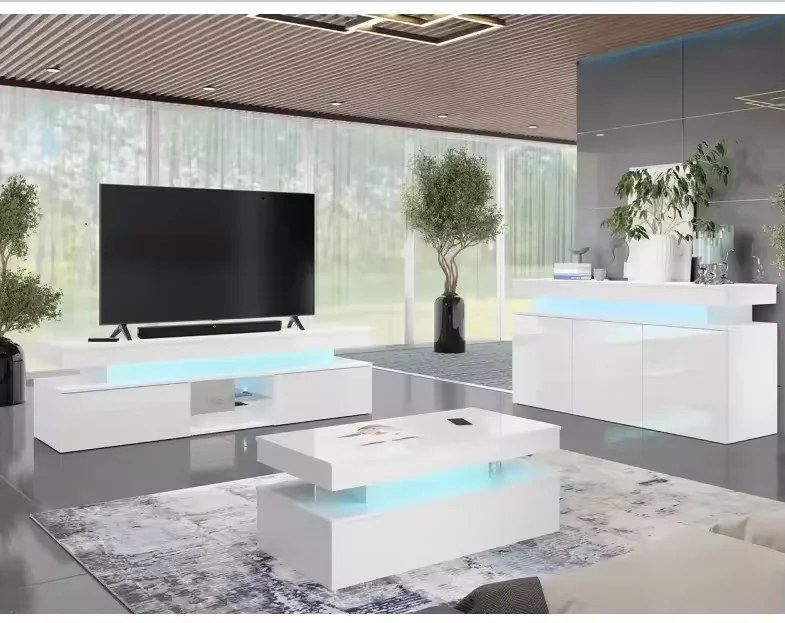 Customized modern living room set TV entertainment coffee table sideboard with LED Light