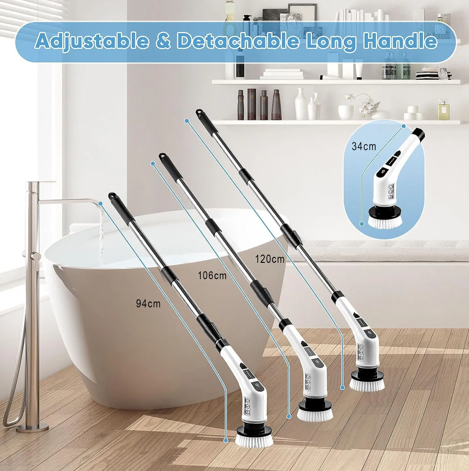 Shifx 2024 Wholesale 7-in-1 Electric Cleaning Brush Bathroom Extension Handle Spin Scrubber Cordless Cleaning Brushes