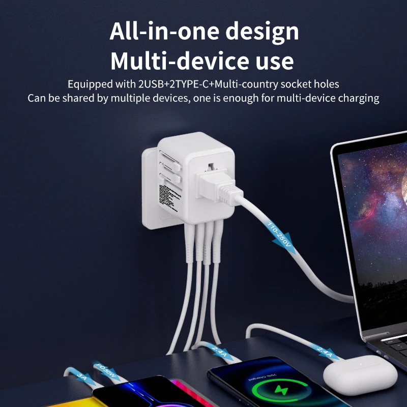 2 usb 2 tyep c port Electrical Multi Socket US EU plug travel charger mobile black travel bag with charger