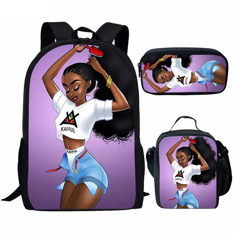 Factory Wholesale 3pcs school bag sets African Black Girl school bags backpack Fashion Kid Book Bag for Children Daypack Mochila