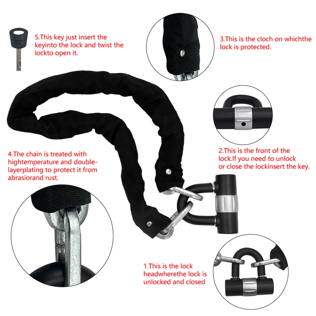 SENDE heavy duty chain bike lock motorcycle locks 8-14mm diameter anti cut bicycle accessories joint lock Support customization