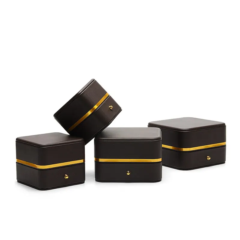 Black gold edge luxury custom logo pu leather jewelry box