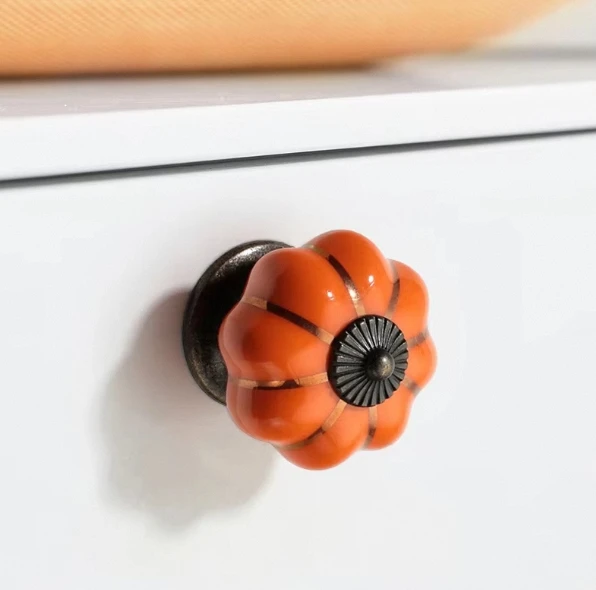 Vintage Decorative Ceramic Pumpkin Knobs Drawer Cabinet Ceramic Drawer Handles Knobs For Kids