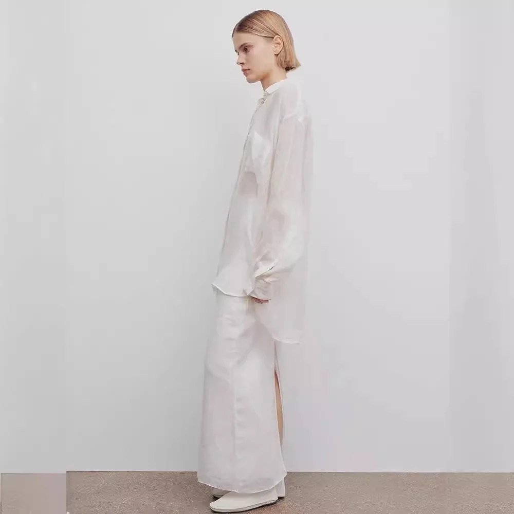 Bettergirl 2024 New Design Custom Lady Casual Top Clothes White Linen Blouse Women Fashion Long Sleeve Shirt Simple Design