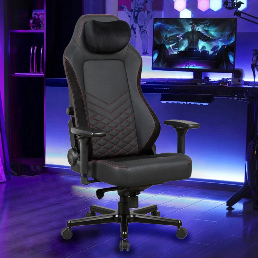 Wholesale Custom Magnetic Pillow Black Leather Swivel Chairs With Adjustable Lumbar Support Metal Frame Gamer Gaming Chair